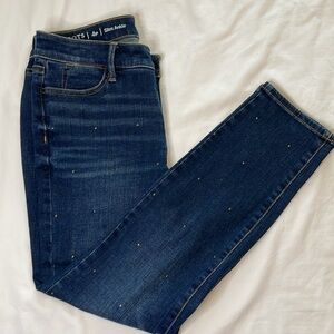 TALBOTS 4P Flawless‎ Slim Ankle Dark Denim Riveted Jeans Retro Bling Dark Preppy
